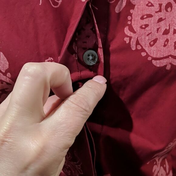 Columbia button down top two tone red collared size large elbow sleeve - Picture 5 of 8